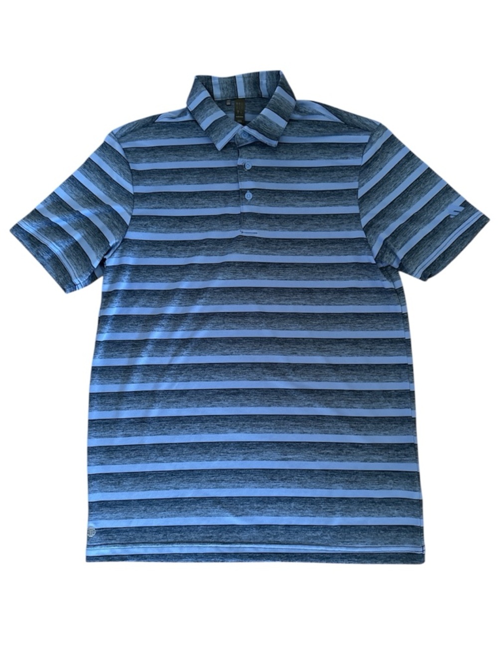 Men's Adidas Blue Striped Polo Golf Shirt - Classic Short Sleeve Sz S